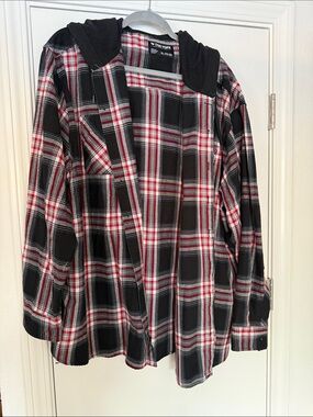 Zoo York Black, Red & White Plaid Hooded Flannel Shirt